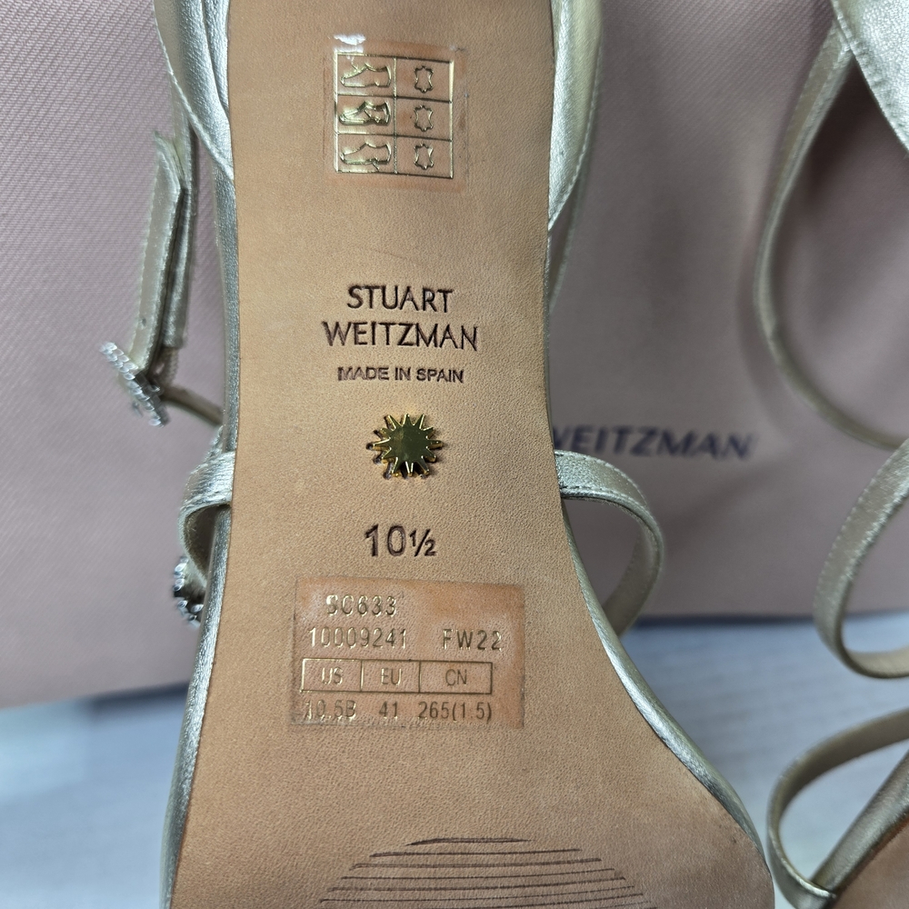 Stuart Weitzman Nudist Geo Crystal Geo Buckle 100mm Metallic Heels Size 10 1/2 - Picture 12 of 14